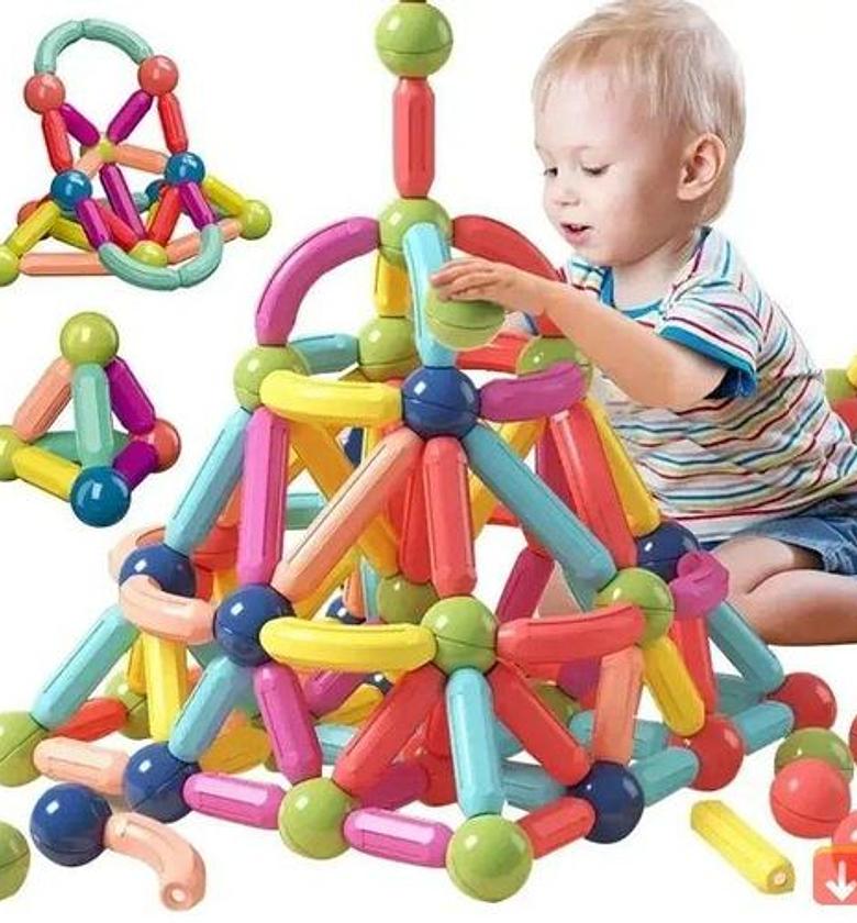 Toy Magnetic Stick Designer Building Blocks Set Kids 42 Pcs Big Size Magnets Bricks Montessori  image