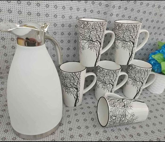 7Pcs Quality Tea/Coffee Set 6 Mugs With 1 Thermo Flask image