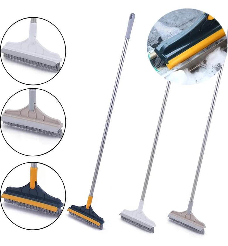 2 in 1 Cleaning Scrub Brush Grout Brush Scrape Floor Scrub Brush with Long Handle V-Shape Stiff Bristle Brush Scrubber with Squeegee  image