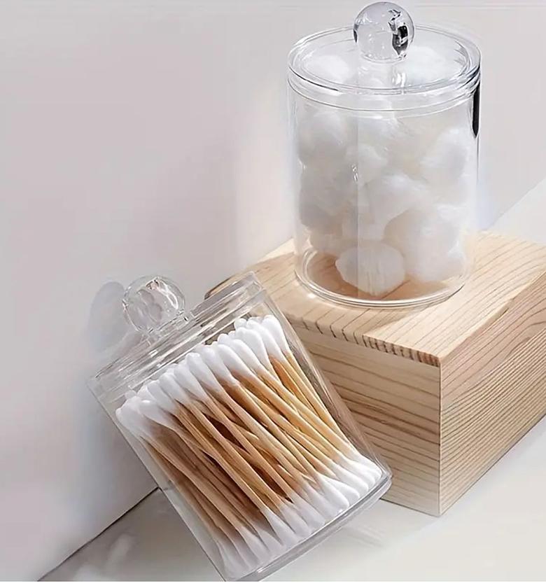  Acrylic Bathroom Organizer  - Dustproof Storage Box for Cotton Swabs, Makeup Pads & More  - ⁠-Portable Round Container with Polished Finish image