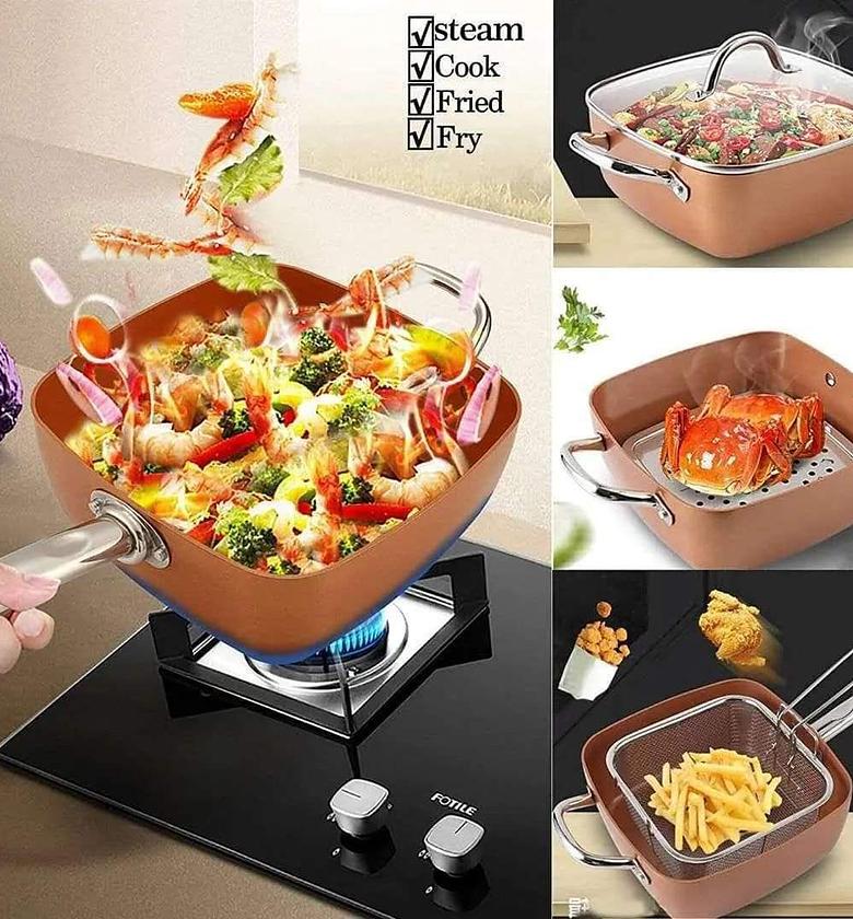 All-purpose Rectangular Non Stick Copper Pan Long Handle image