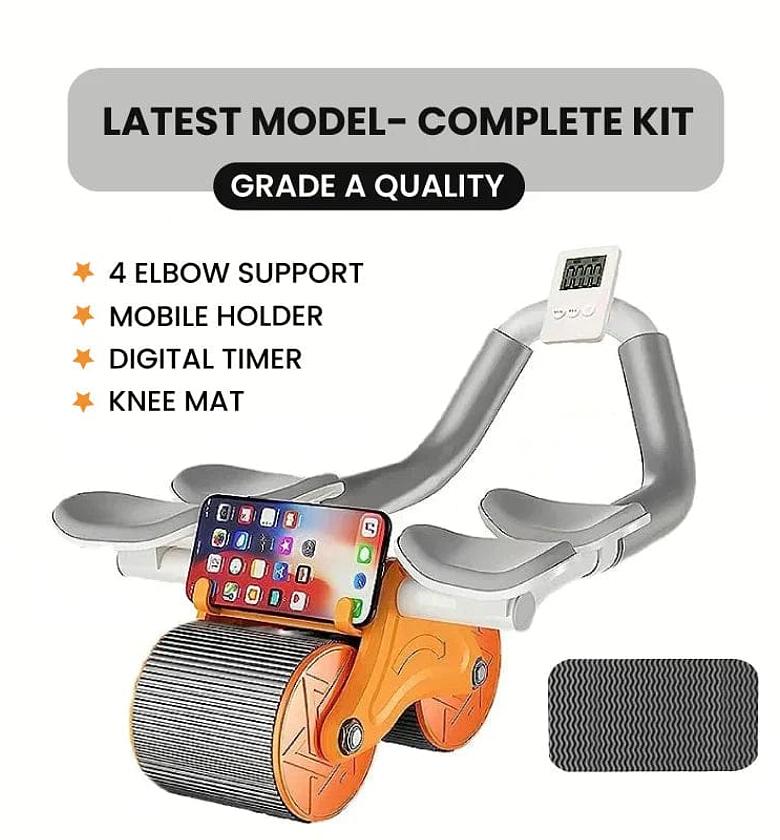 Ab Roller with Elbow Support, New Upgraded Automatic Rebound Abdominal Wheel with 4 Elbow Support, Timer, Knee Pad, Abs Workout Equipment，Dolly Core Strengthening Trainer Fitness Belly Training image