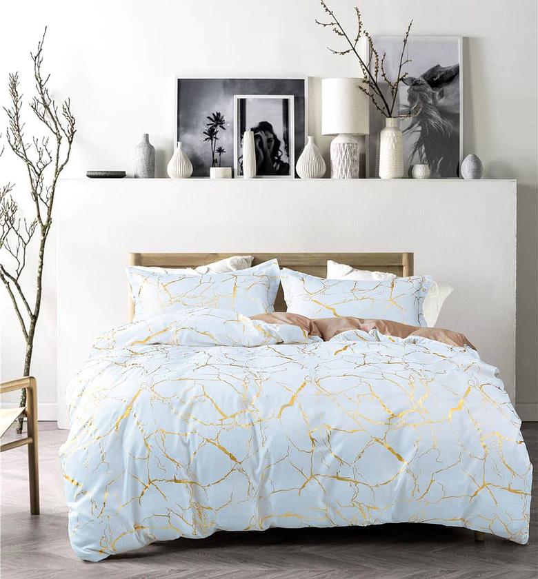 Luxury gold marble texture foil style duvet cover set different colour image