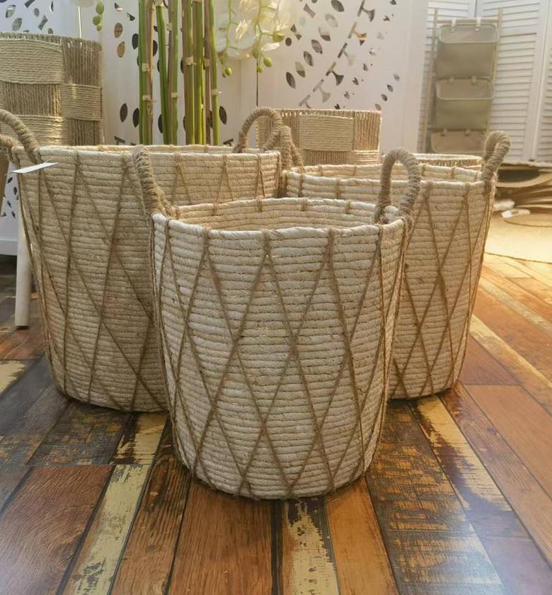 High Quality Set of 3 Stackable handmade baskets  SIZE  Big :      34cm×36cm Medium :32cm×33cm Small :     26cm×29cm    image