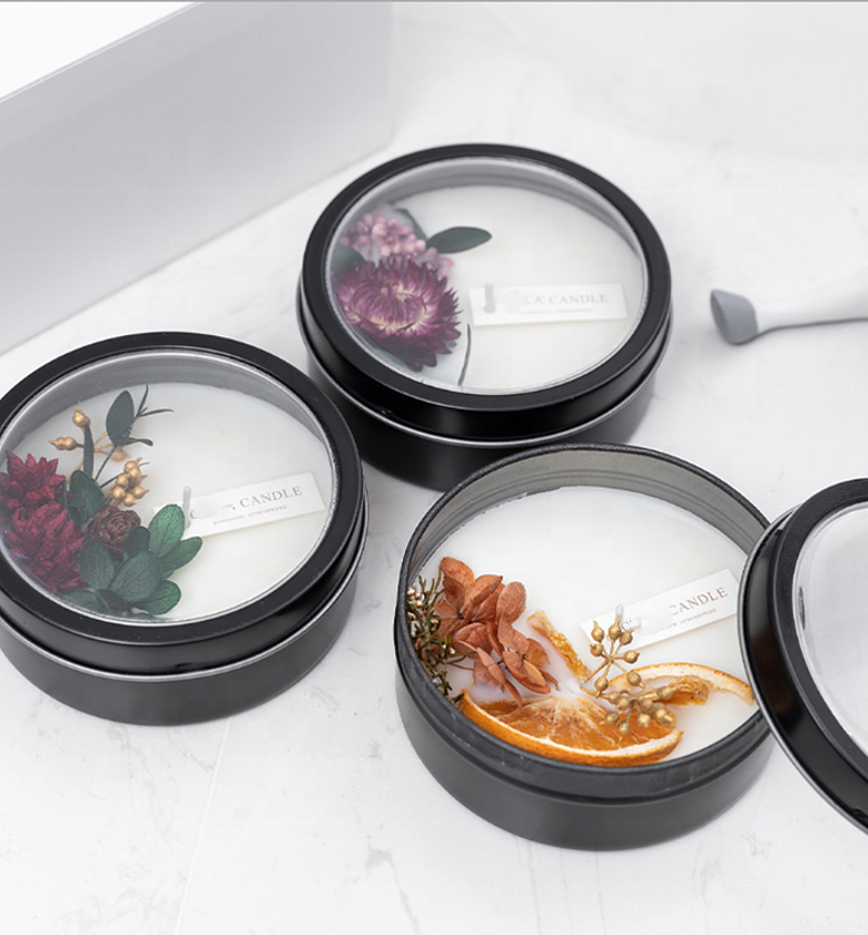 Black Tin Dried Fruit Flower Soy Wax Botanic Floral Scented Candles image