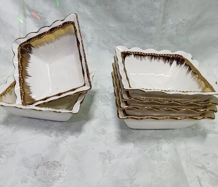 Porcelain Gold detail soup  bowl 6"-Gold white image