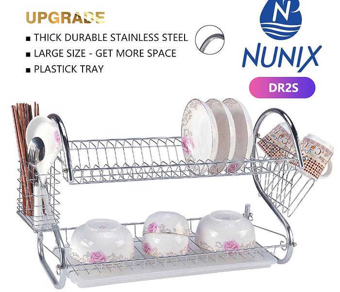 Nunix Dish Rack Kitchen Utensils/ Organizer with Drainboard-Silver image