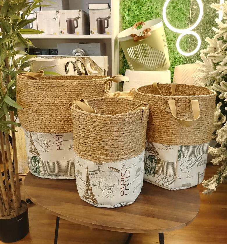 High Quality Set of 3 Stackable handmade baskets  SIZE   Big :         42cm×36cm Medium :35cm×38cm Small :    30cm×40cm   image