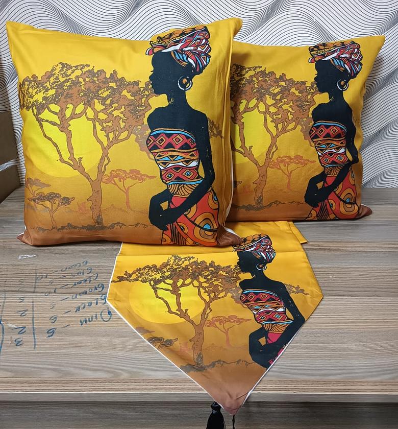 Bed Runner set  🪔2 pcs cushion covers  🪔1pc Runner 200cm ,     African Print image