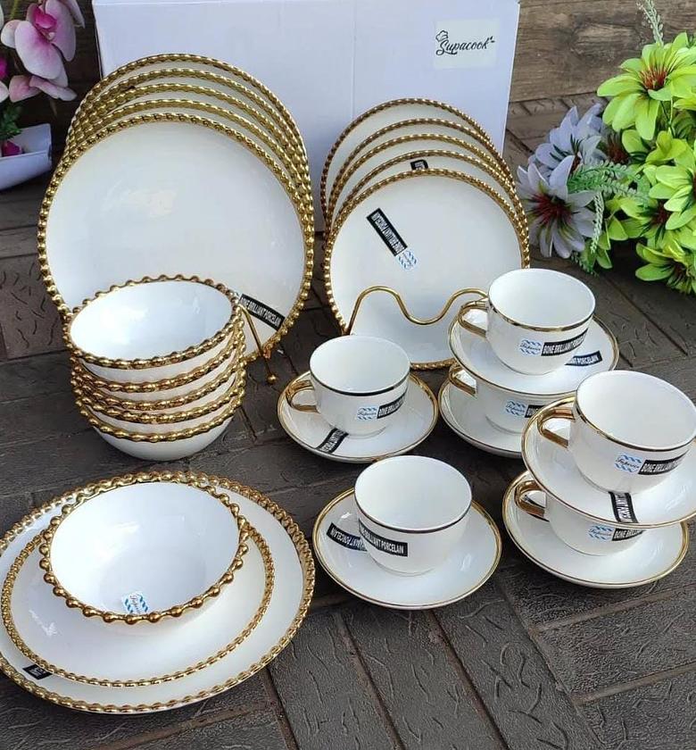 30pcs Nordic classy dinner set with gold rim. image