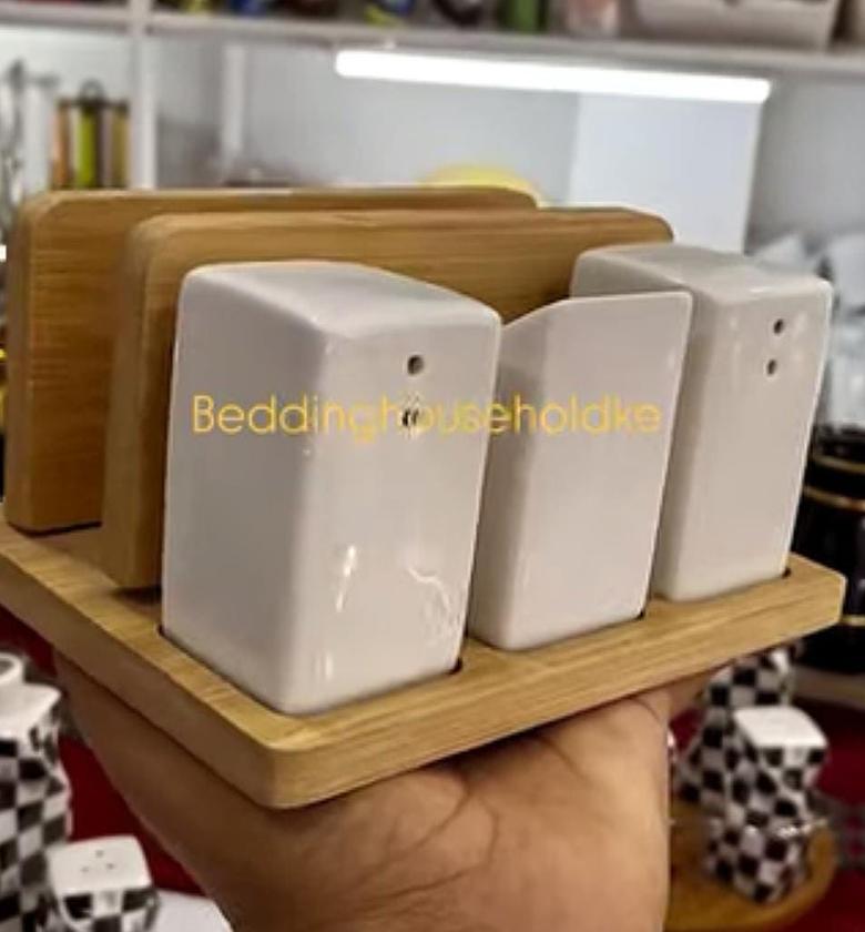 SP POT Salt shaker Toothpick holder Napkin holder on BAMBOO BASE image
