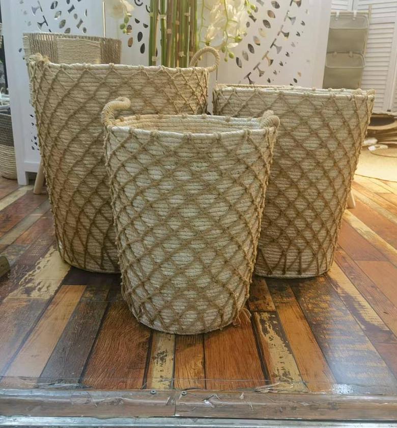 High Quality Set of 3 Stackable handmade baskets  Size   Large:48cm ×36cm Medium:43cm x 33cm  Small: 40cm x 30 cm   image