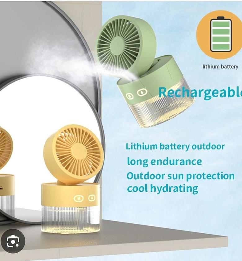 Personal Cooling Fan and Small Air Humidifier 350ml with LED Night Light, Desktop USB Charging Humidifier and Fan 3 in 1 for Office and Small Room image