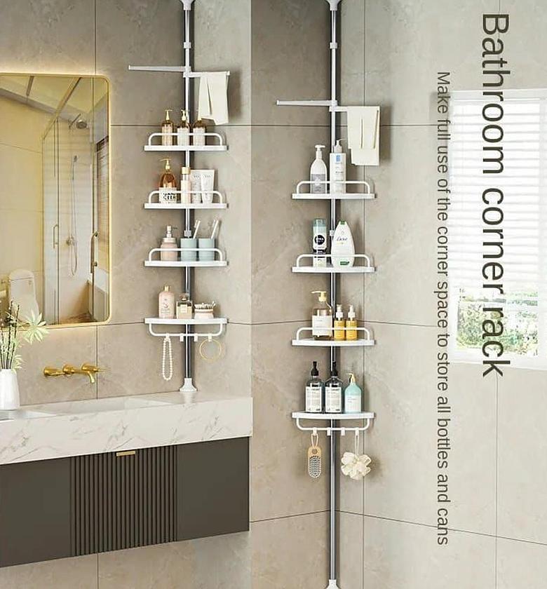 BATHROOM ORGANIZER. 4 Tier Adjustable Telescopic Multi-Corner Shelf Organiser image
