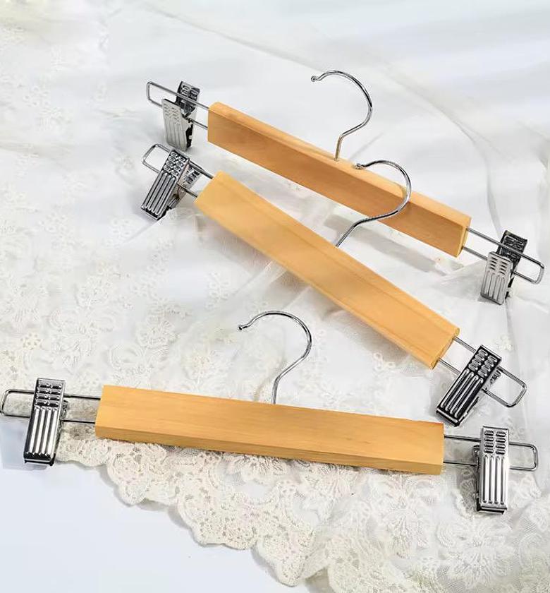 5pc High Grade Natural Wooden Hangers Skirt Pants Hangers with  Closet Organizer with Trousers Clips* image