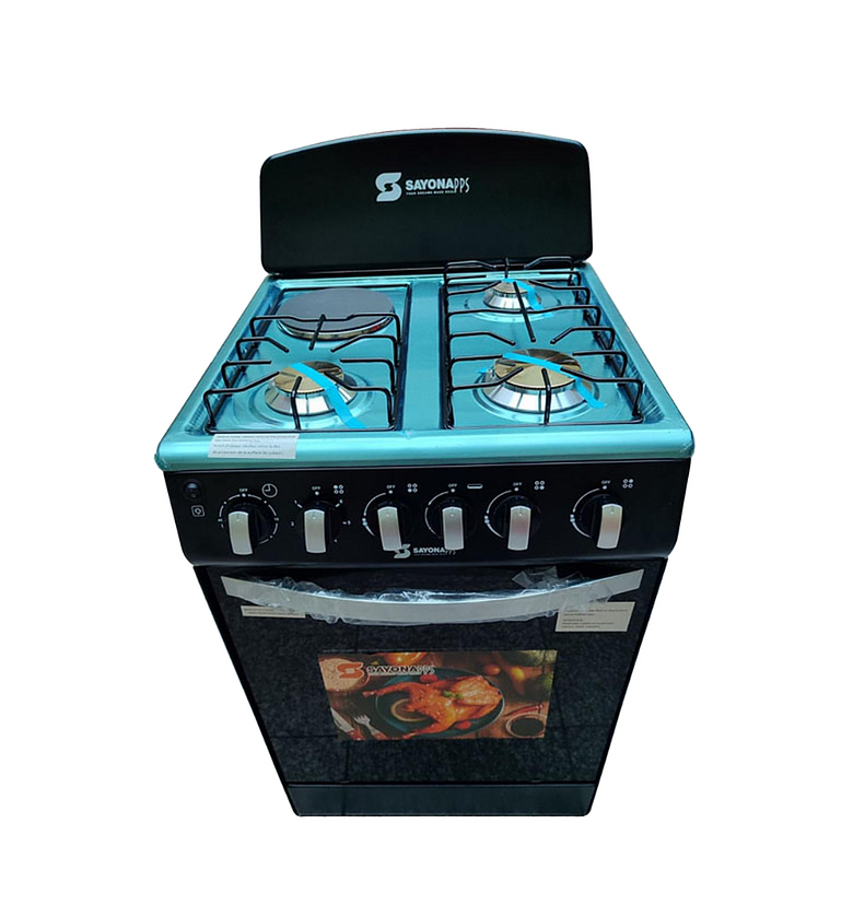 Sayona 50 by 50, 3G+1E Standing Cooker with Gas Oven - Black image