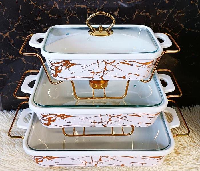 3 pcs ceramic chaffing dishes  3.5 ltr, 2.5 ltr  and 2ltr. image