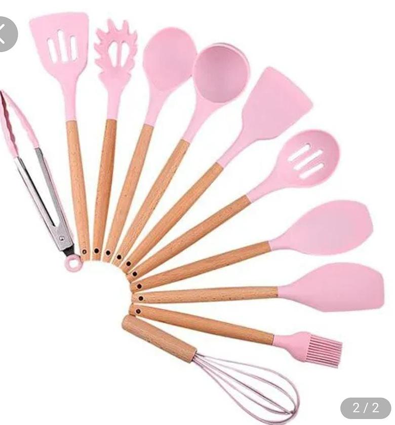 *12pcs nonstick  heat restitant silicone spoon set in 3 colours black,gray and pink image