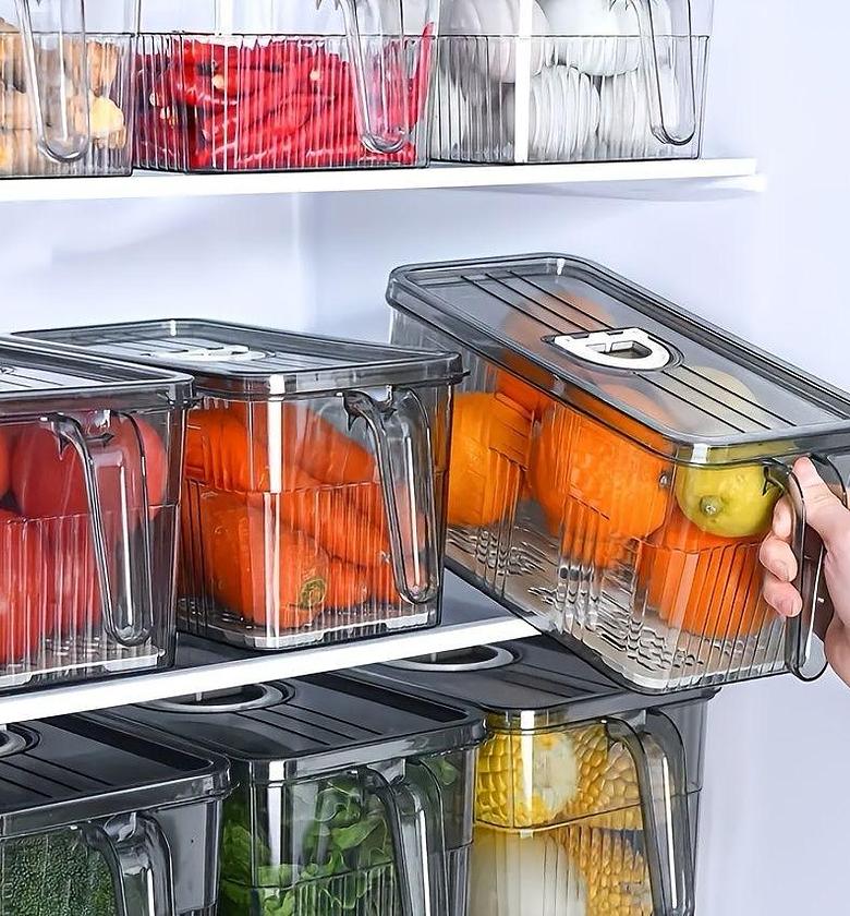 Acrylic fridge organizers with handle and drainer image