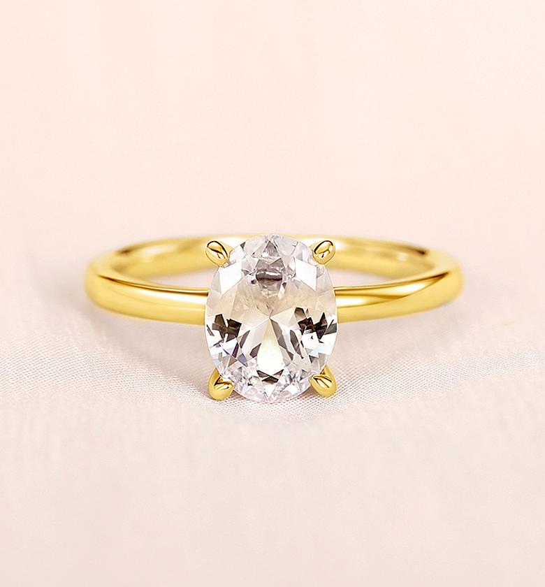Oval gold plated stainless steel cubic zirconia engagement ring  image