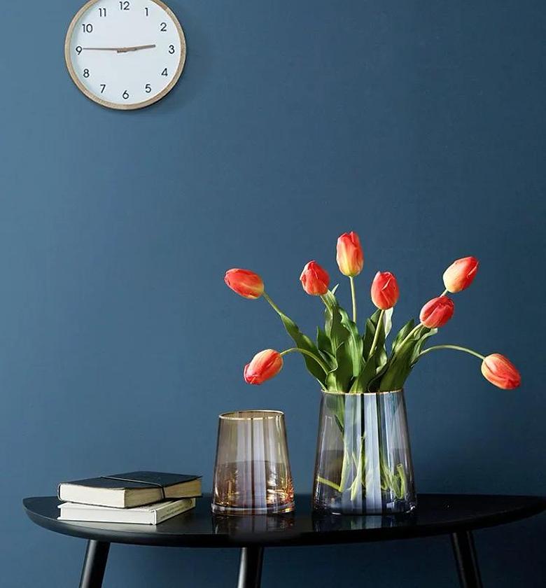 Wide sophisticated green tones Nordic glass vase with a touch of gold  image