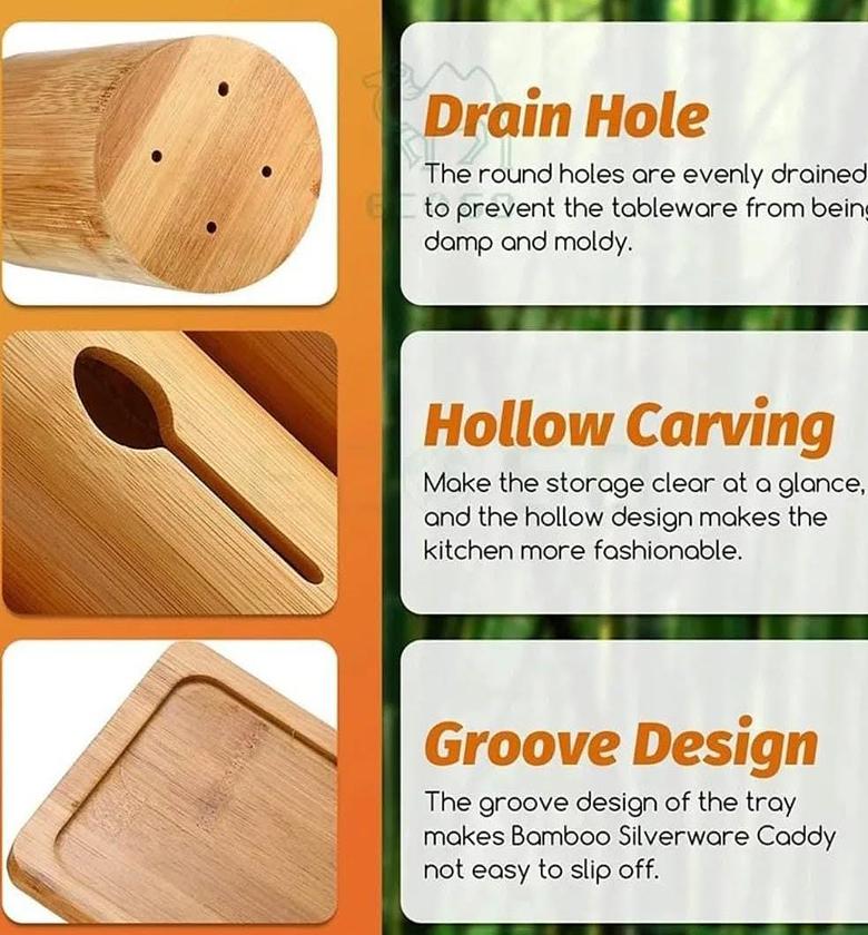 Eco-friendly 4in 1 bamboo cutlery holder inclusive of a bamboo base image