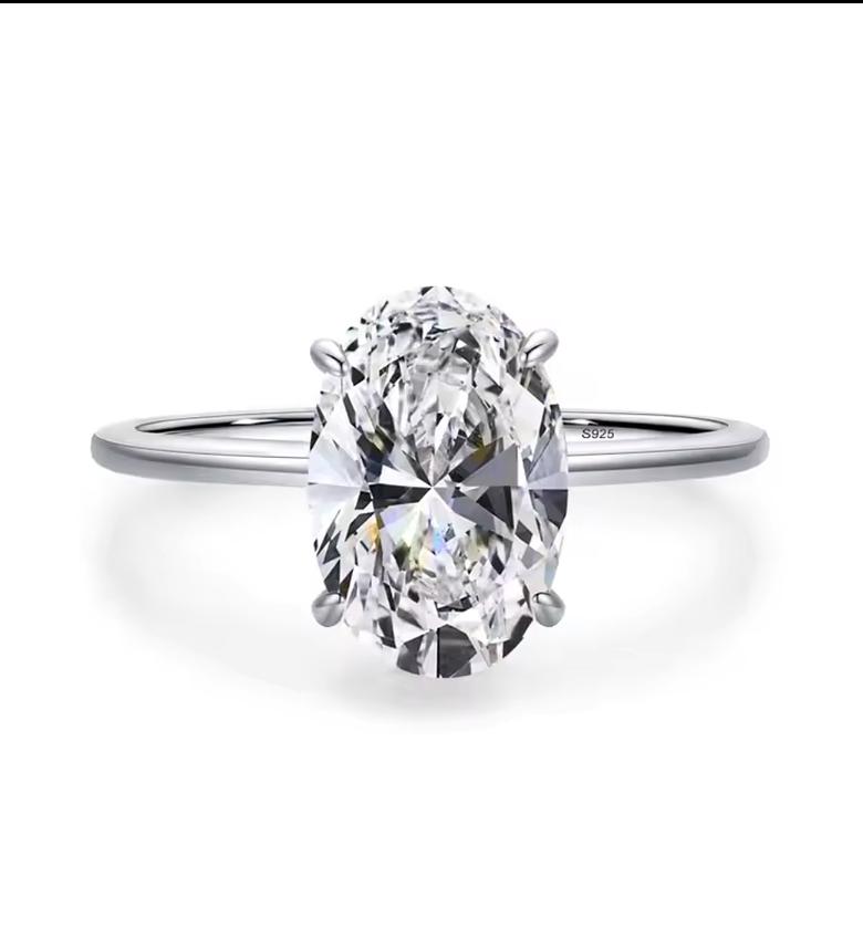 Oval clear cut cubic zirconia sterling silver engagement ring  image