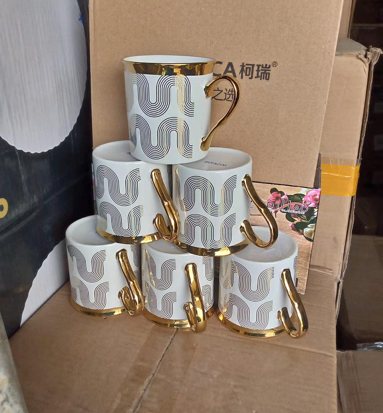 White Coffee Mugs, Set of 6, White Porcelain with Gold Trim Coffee Mug Set, Hot Chocolate Mugs, Ceramic Mugs, Large Mugs for Coffee, Set of Mugs, Hot Cocoa Mugs, Coffee Mug Ceramic Set image