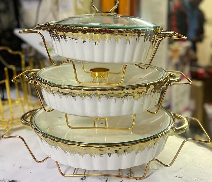 3 pcs ceramic chaffing dishes 3.5 ltr , 2.8 ltr and 2 ltr image