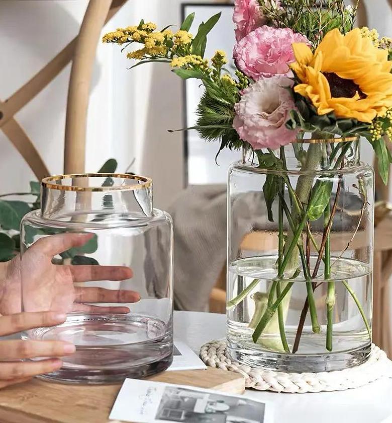 Modern creative clear  glass vase with a touch of gold image