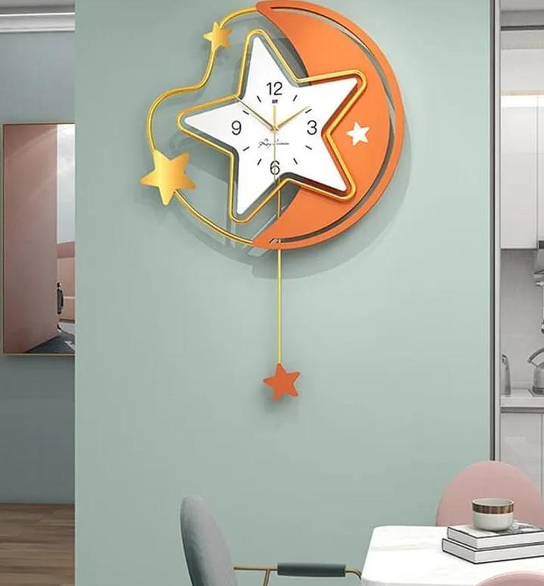  Large Digital Wall Clocks Orange moon shaped Creative Unusual Classic Metal Wall Clocks Nordic Stylish image
