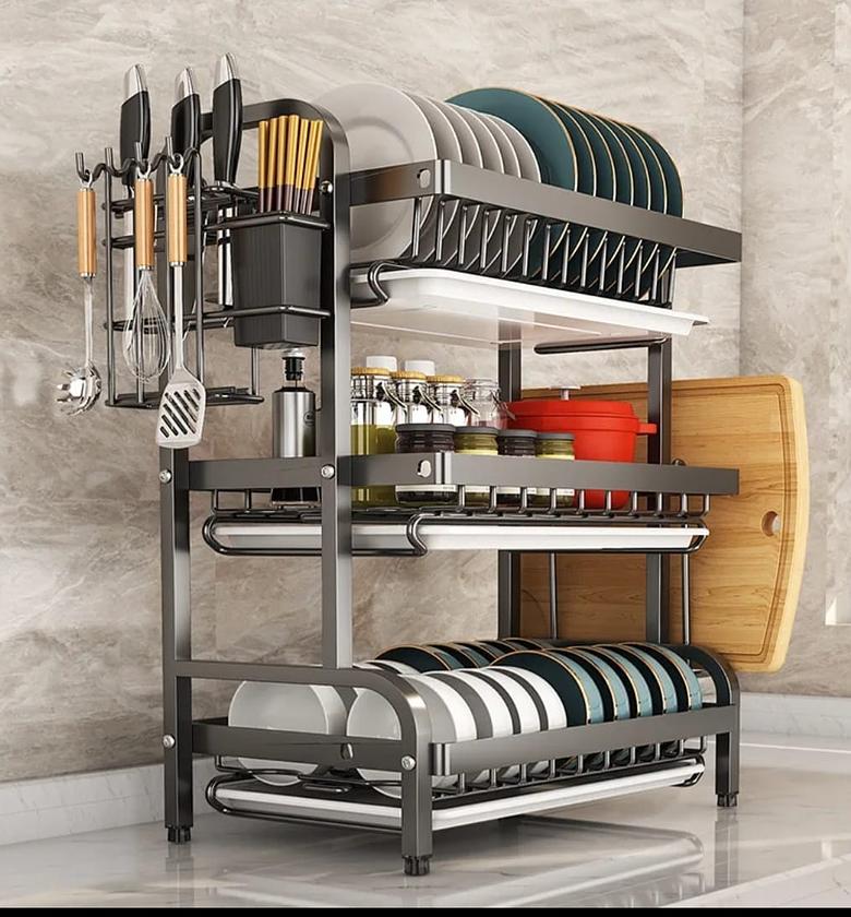 Dish rack 3 layer advanced new model with cutlery holder & Chop Board Holder image