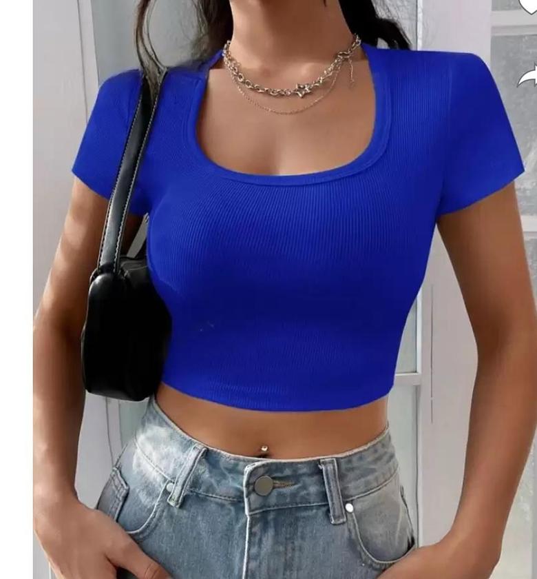 High quality heavy and stretchy women short sleeve crop top  image