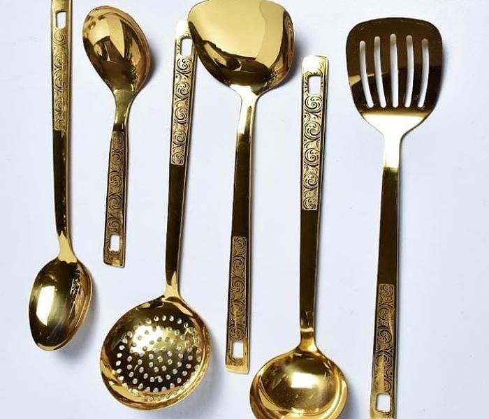 Gold Steel Serving Spoon Set of 6 pcs image