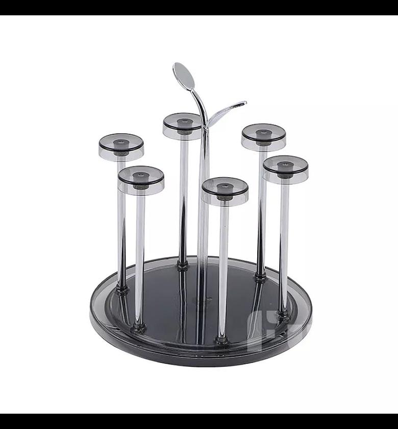 Rotating cup mug glass holder rack stainless steel 6 cups drying rack stand image