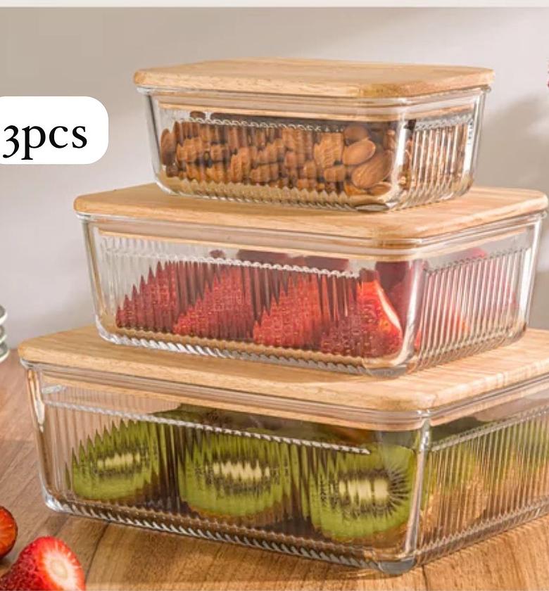 3pcs Heavy Duty Ribbed Glass Food Storage Containers image