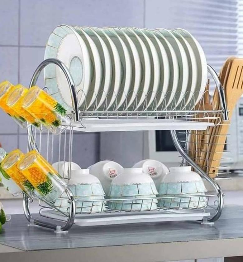 DISH RACK. High Quality 2-layer Stainless Steel Dish Drainer/ Dishrack image