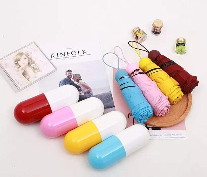 Mini compact capsule umbrella windproof travel sun &amp;rain with capsule case image