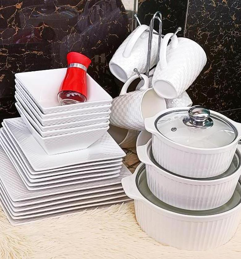 31 pcs Dinner Sets  6 Plates, 6 Side Plates, 6 Bowls, 6 Cups, 3 PC's Casserole And  Salt shaker image