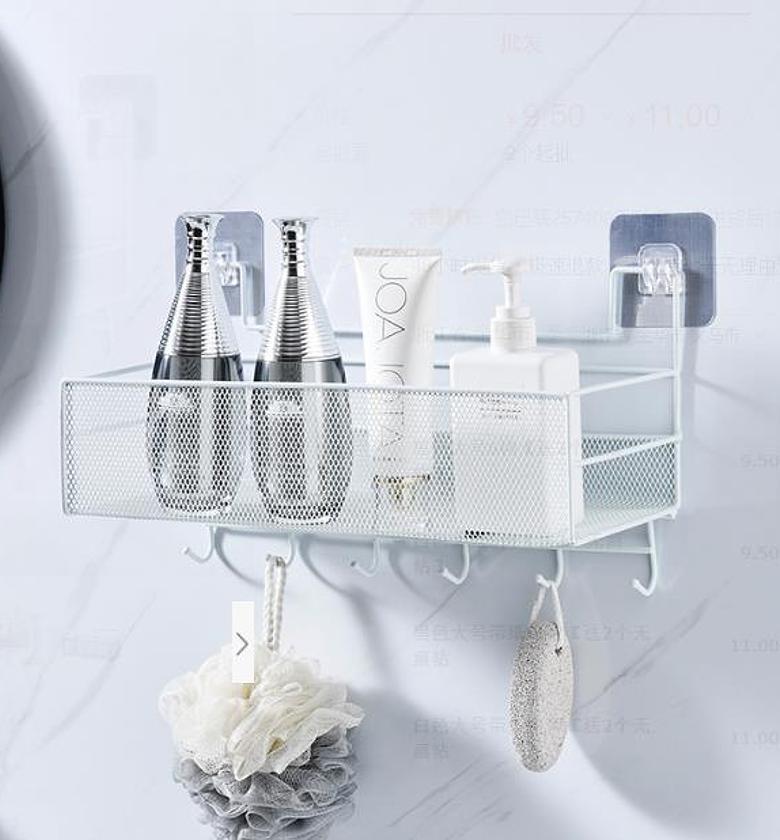 Wall-mounted Bathroom Shelf Shower Shampoo Rack. Toilet Accessories Kitchen Free Punch Condiment Storage Basket.Available in white and black image