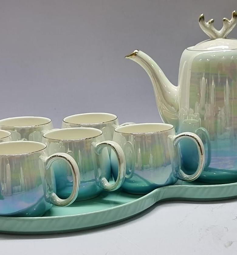 Ceramic tea set, teapot,6  cup and tray, women's afternoon tea teapot set image