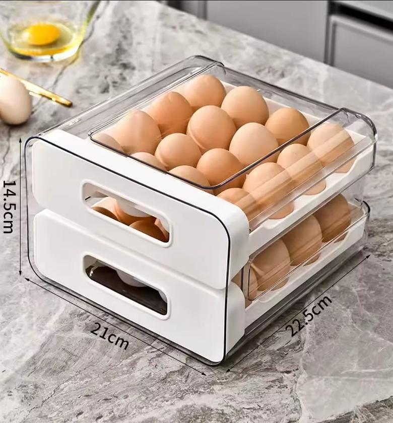 32 Grid Egg Tray Holder Double-Layer Fridge Drawer Storage image