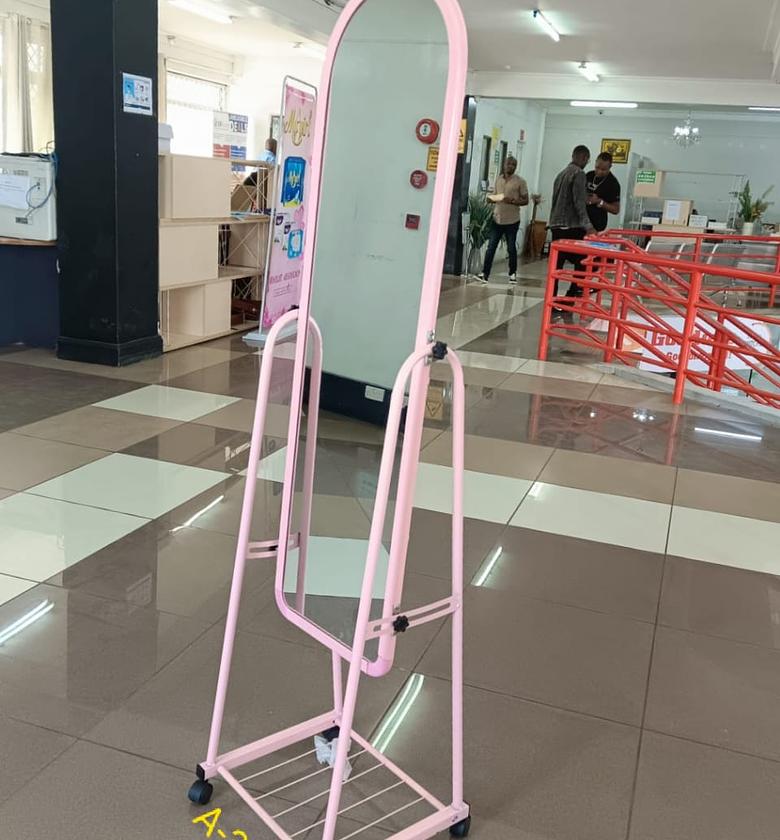 DRESSING MIRROR. Pink Full Length Dressing Mirror with Wheels and shoes Rack  image