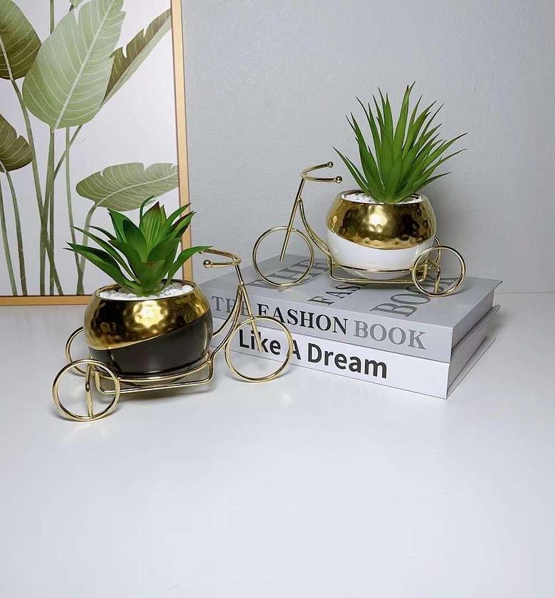 Vintage ceramic planter with spring garden flower for indoor/outdoor decoration  image