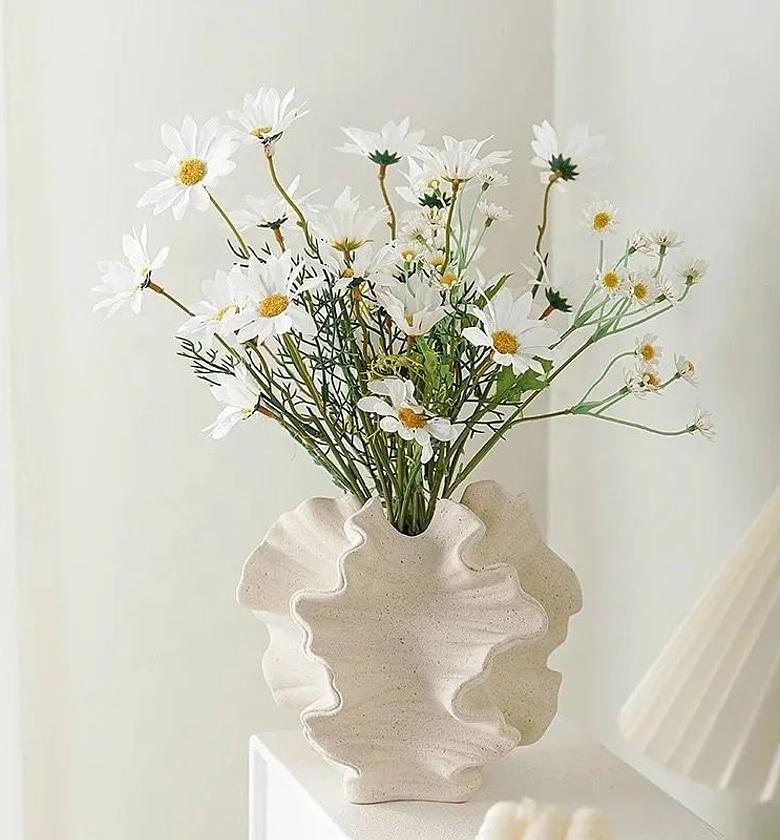 White Shell Shape Matte Clay Ceramic Vase image