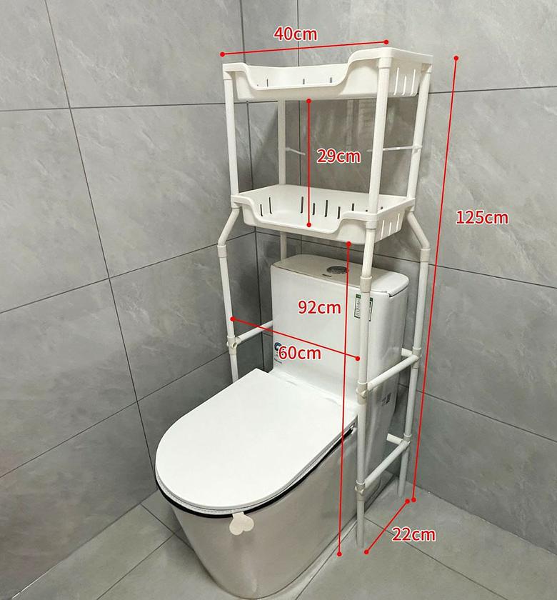 Over the toilet / bathroom organizer with organizing basket  Strong bearing capacity Material PP and stainless steel   Easy storage of daily Toileteries image