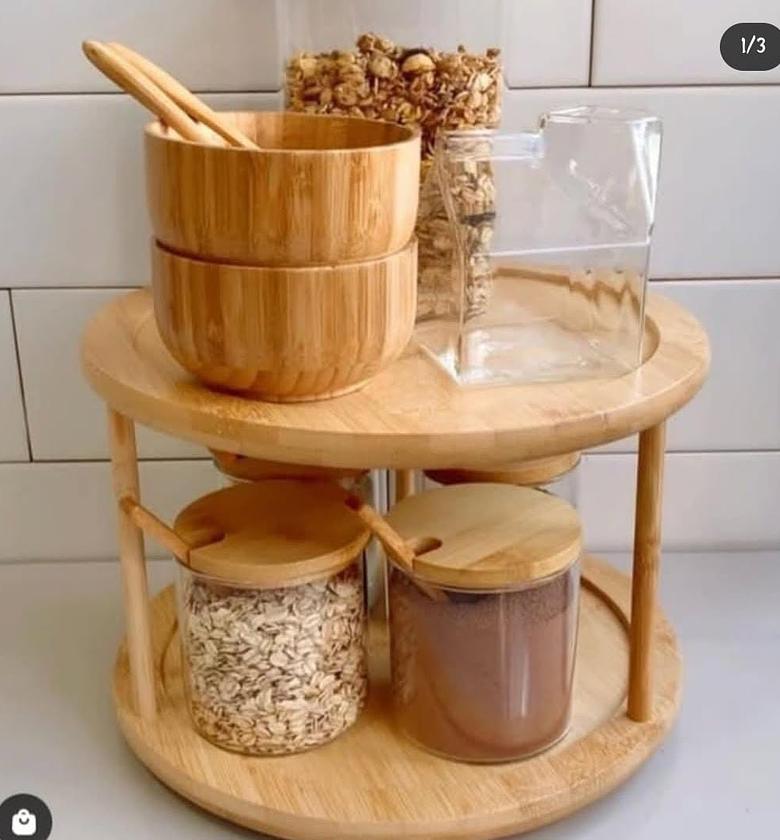 Two tier rotating bamboo rack. image