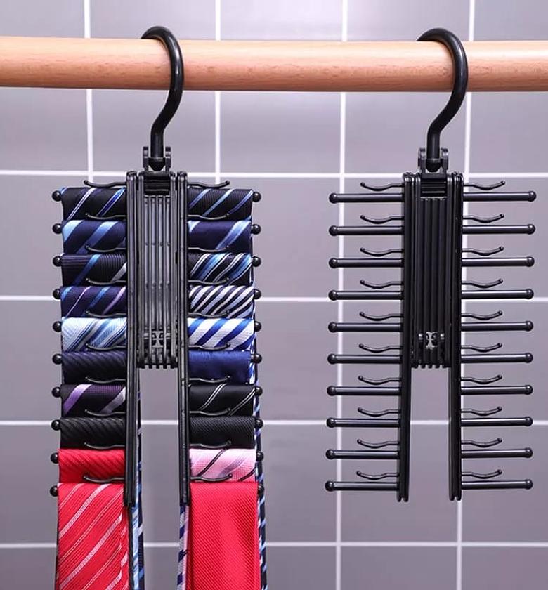 Adjustable 360 Degree Rotating 20 Bow Tie Storage  Rack Household Tie Shelf Belt Silk Scarf Artifact Cabinet Organizer Hangers image