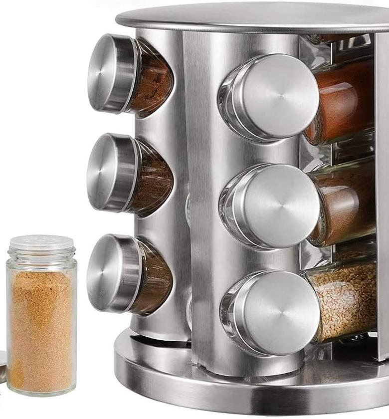 Spice rack organiser,12 jars countertop rack tower revolving seasoning organiser image