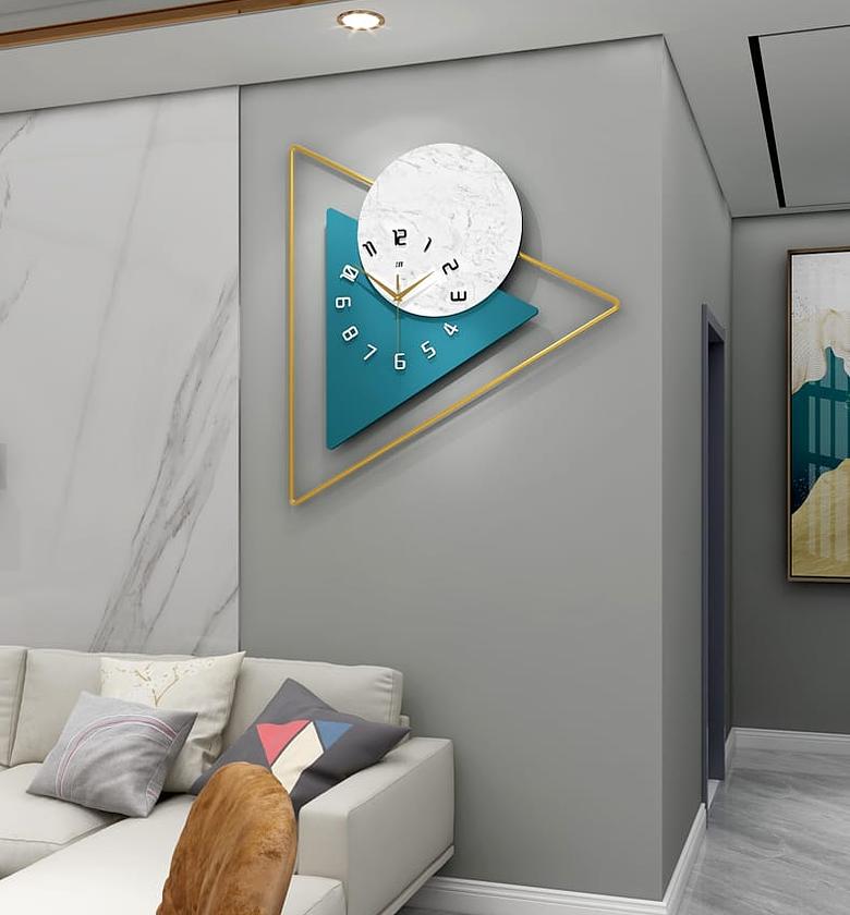 Triangular clock with white round part Luxury Large Wall Clock Modern Design Clocks Wall Home Decor Metal Silent Watches Creative Bedroom Living Room Decorative Gift- image